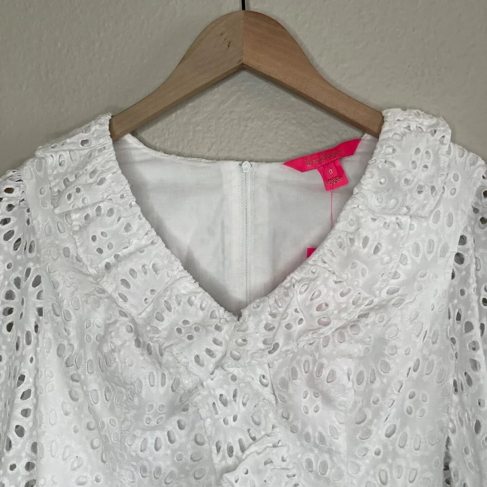 Lilly Pulitzer Roca Resort White Eyelet Lace Long Sleeve Cropped Top 0